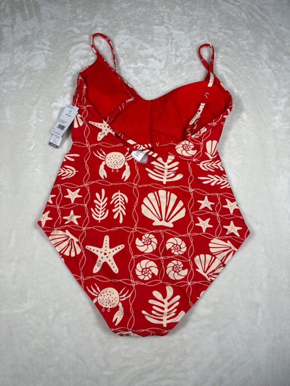 Loft Swim Ladies V-Neck Cross Back One-Piece Swimsuit Medium Red & White - Picture 2 of 8